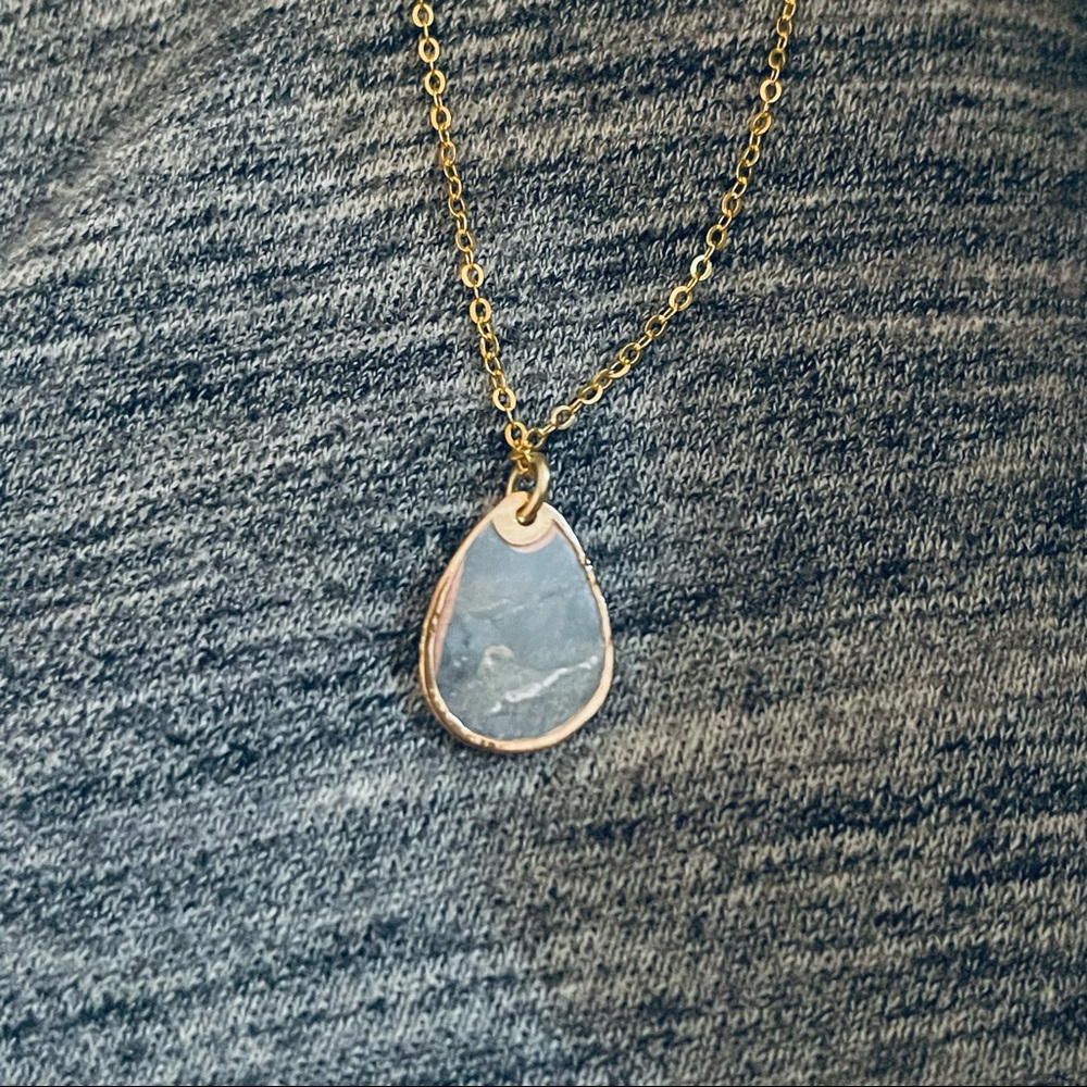 New 14k Gold S925 Silver Natural Mother Of Pearl Shell Water Droplet Necklace - Picture 6 of 15
